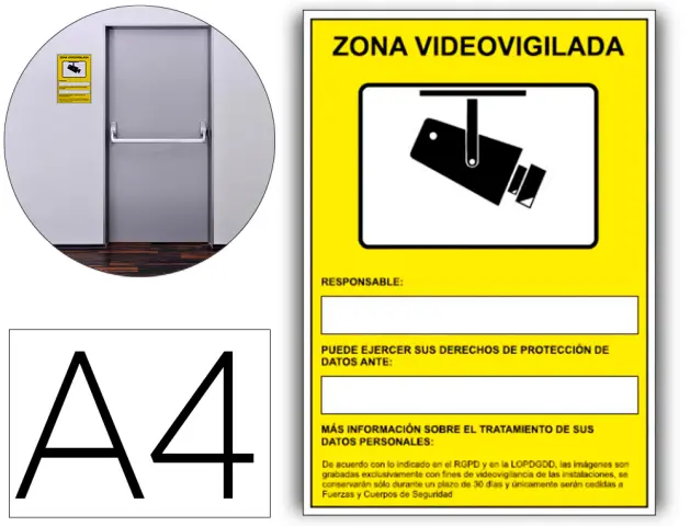 Imagen Pictograma archivo 2000 camaras de vigilancia en grabacion las 24 horas pvc amarillo luminiscente 210x297