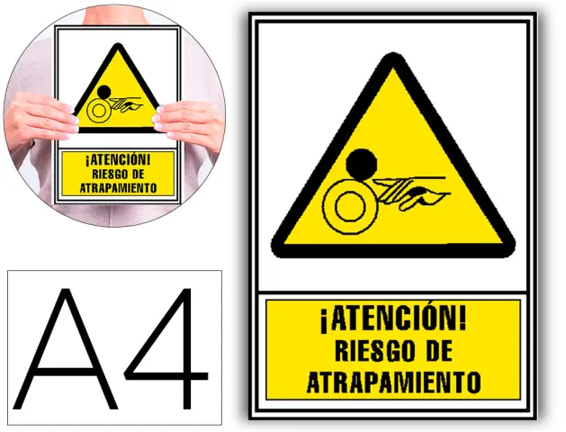 Imagen Pictograma archivo 2000 atencion riesgo de atrapamiento pvc amarillo luminiscente 210x297 mm