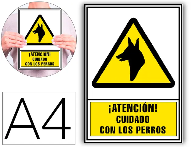 Imagen Pictograma archivo 2000 atencion cuidado con los perros pvc amarillo luminiscente 210x297 mm