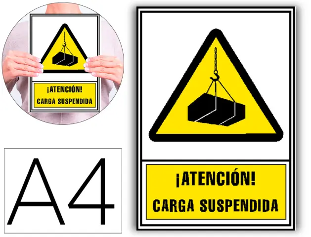 Imagen Pictograma archivo 2000 atencion carga suspendida pvc amarillo luminiscente 210x297 mm