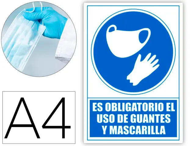 Imagen Pictograma archivo 2000 obligatorio el uso de guantes y mascarilla pvc color azul 210x297 mm