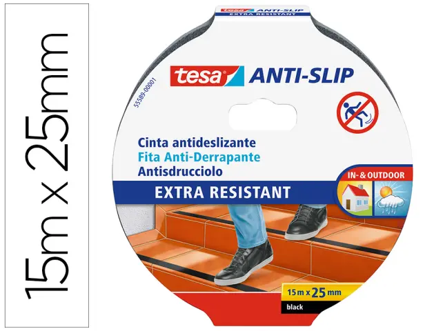 Imagen Cinta antideslizante adhesiva tesa uso interior / exterior color negro 15 mt x 25 mm