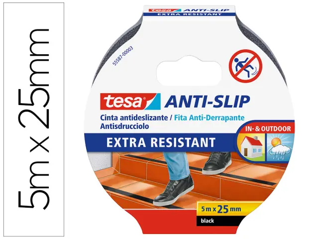 Imagen Cinta antideslizante adhesiva tesa uso interior / exterior color negro 5 mt x 25 mm