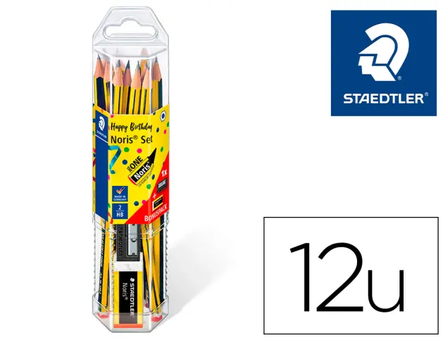 Imagen Lapices de grafito staedtler noris n.2 hb blister promocional 120 aniversario de12 uds + afilalapiz + goma