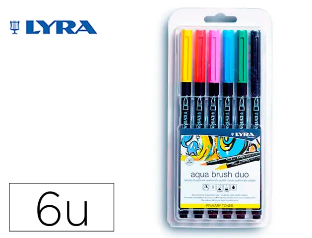 Imagen Rotulador lyra aqua brush acuarelable doble punta y pincel tonos primarios blister de 6 unidades