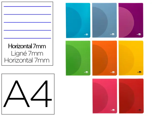 Imagen Libreta liderpapel 360 tapa de plastico a4 48 hojas 90g/m2 horizontal con doble margen colores surtidos