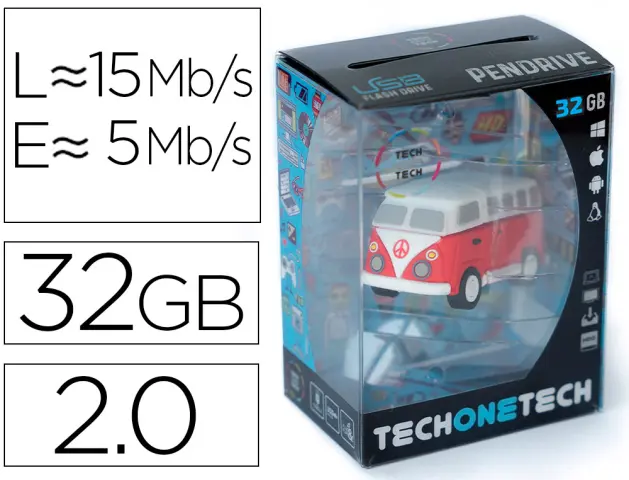 Imagen Memoria usb tech on tech hippy van bang camper 32 gb