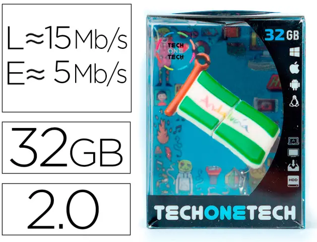 Imagen Memoria usb tech on tech bandera andalucia 32 gb