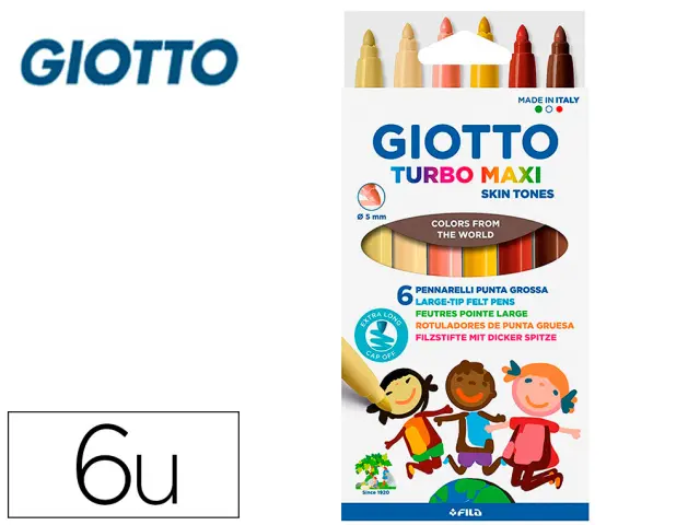 Imagen Rotulador giotto turbo maxi skin tones caja de 6 colores surtidos lavables punta bloqueada