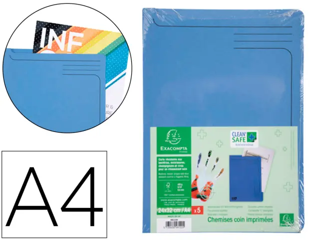 Imagen Carpeta dossier uero exacompta clean safe cartulina 400 gr din a4 azul paquete de 5 unidades