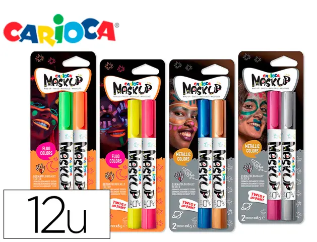 Imagen Barra de maquillaje carioca mask up neon / metallic expositor 12 blister de 2 barras colores surtidos
