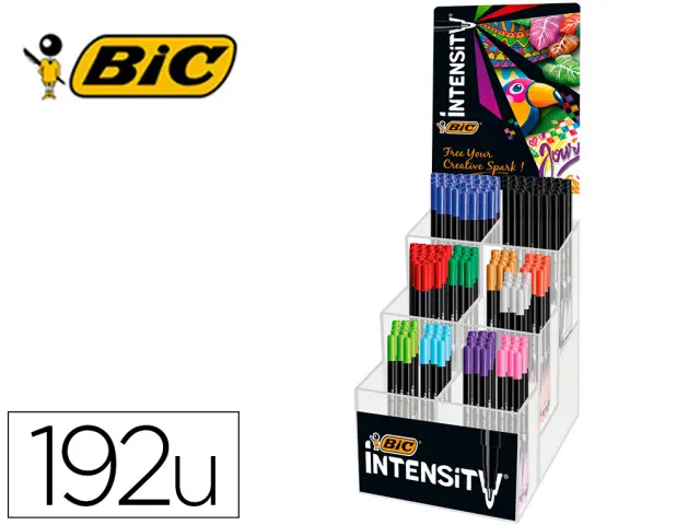 Imagen Rotulador bic intensity fine punta de fibra 0,4 mm expositor 192 unidades coloressurtidos 160x130x345 mm