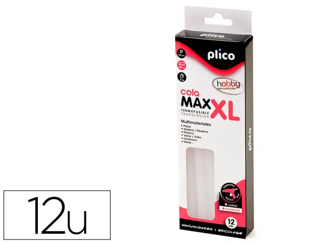 Imagen Barra termofusible plico cola max xl baja temperatura 11,5 mm de diametro x 200 mm de alto blister de 12 unidades