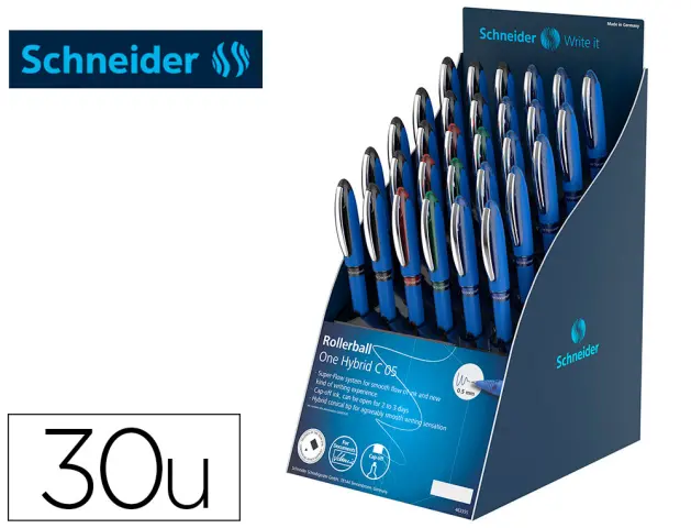 Imagen Roller schneider one hybrid punta conica 0,5 mm expositor de 30 unidades colores surtidos 168x315x218 mm