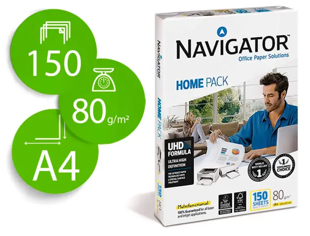 Imagen Papel fotocopiadora navigator din a4 80 gramos paquete de 150 hojas