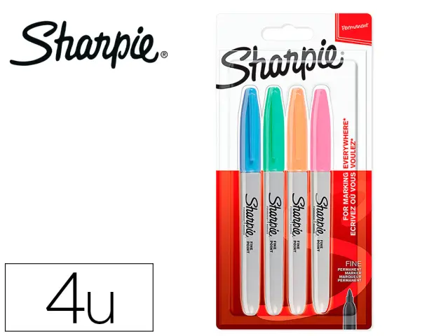 Imagen Rotulador sharpie permanente fino blister 4 unidades colores pastel surtidos