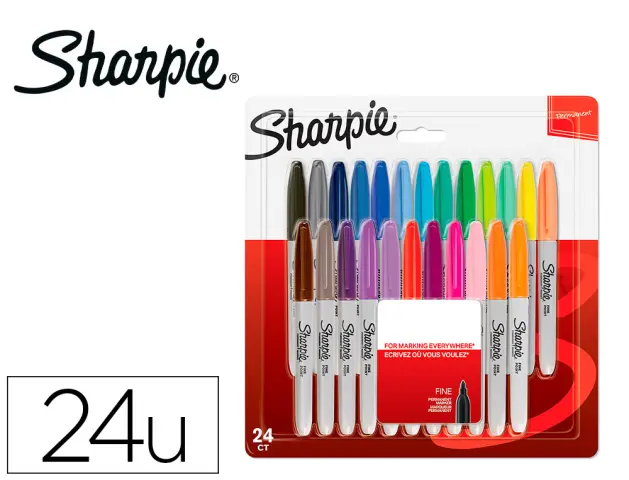 Imagen Rotulador sharpie permanente fino blister 24 unidades colores surtidos