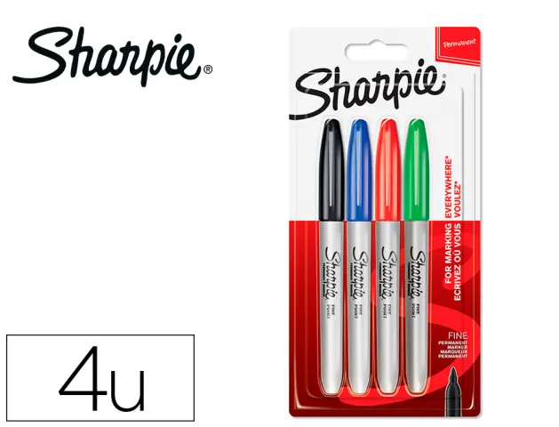 Imagen Rotulador sharpie permanente fino blister 4 unidades colores estandar surtidos