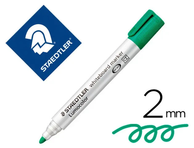 Imagen Rotulador staedtler lumocolor 351 para pizarra blanca punta redonda 2 mm recargable color verde claro