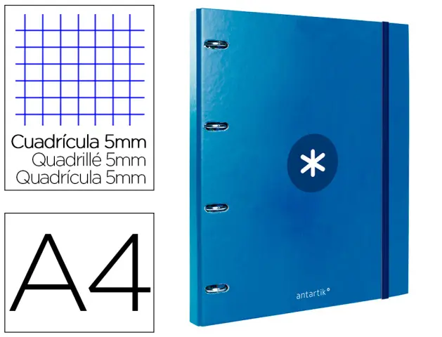 Imagen Carpeta con recambio liderpapel antartik a4 cuadro 5mm forrada 4 anillas redondas 25mm color azul