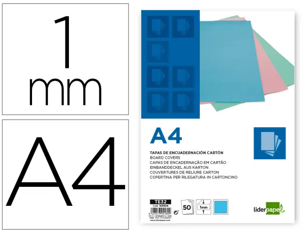 Imagen Tapa encuadernacion liderpapel carton a4 1 mm celeste paquete de 50 unidades