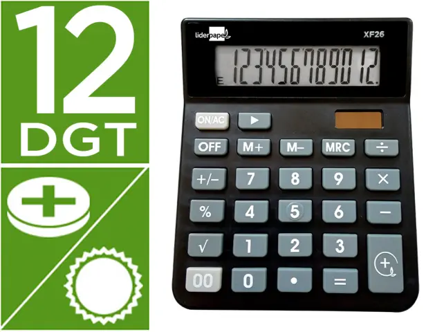 Imagen Calculadora liderpapel sobremesa xf26 12 digitos solar y pilas 127x105x24 mm color negro