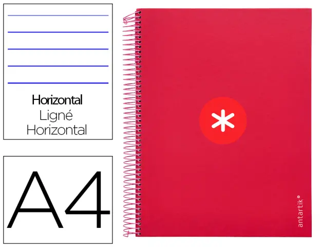 Imagen Cuaderno espiral liderpapel a4 micro antartik tapa forrada120h 100 gr horizontal 5 banda4 taladros color frambuesa