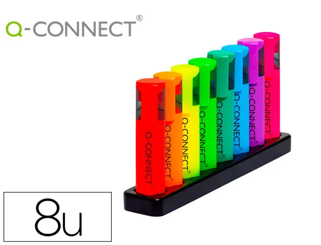 Imagen Rotulador q-connect fluorescente neon punta biselada estuche de sobremesa 8 colores surtidos