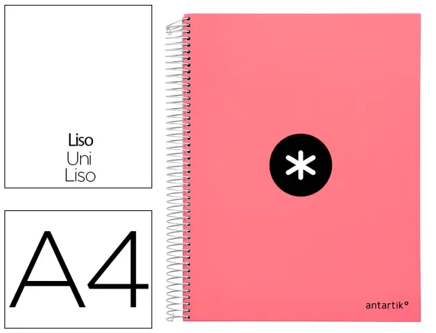 Imagen Cuaderno espiral liderpapel a4 micro antartik tapa forrada 120h 100 gr liso 5 bandas 4 taladros color coral