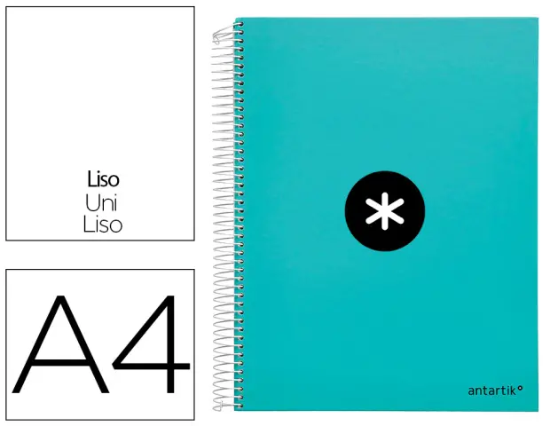 Imagen Cuaderno espiral liderpapel a4 micro antartik tapa forrada 120h 100 gr liso 5 bandas 4 taladros color menta