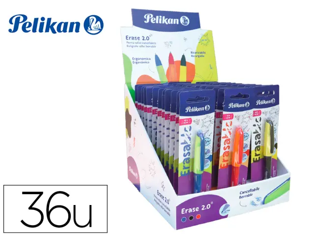 Imagen Expositor pelikan sobremesa erase 2.0 contenido 60 rollers colores surtidos y 36 recambios colores surtidos