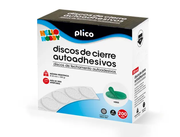 Imagen Disco de cierre plico velcro autoadhesivo 20 mm diametro color verde caja de 200 unidades