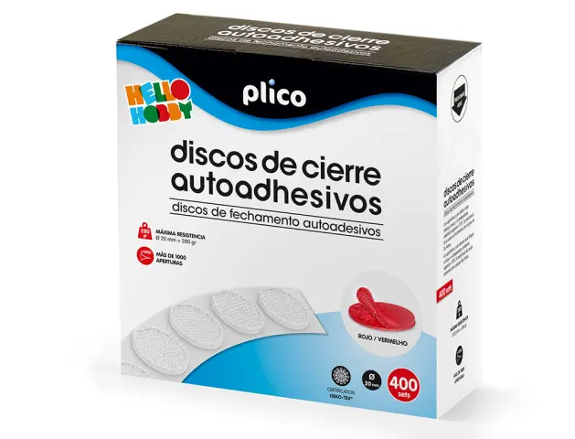 Imagen Disco de cierre plico velcro autoadhesivo 20 mm diametro color rojo caja de 400 unidades