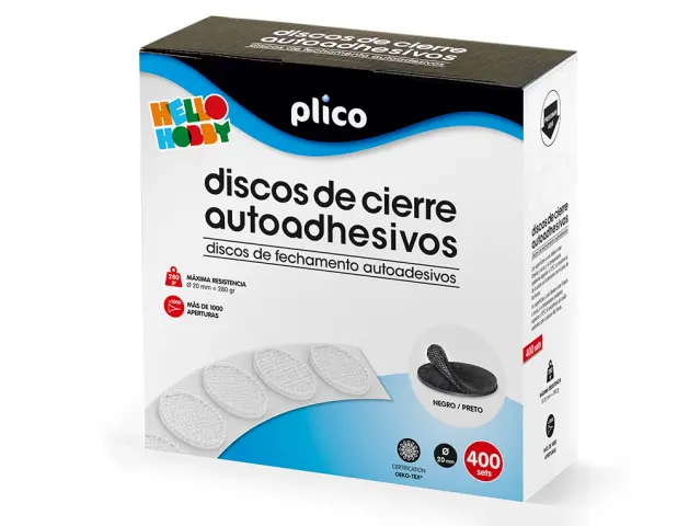 Imagen Disco de cierre plico velcro autoadhesivo 20 mm diametro color negro caja de 400 unidades