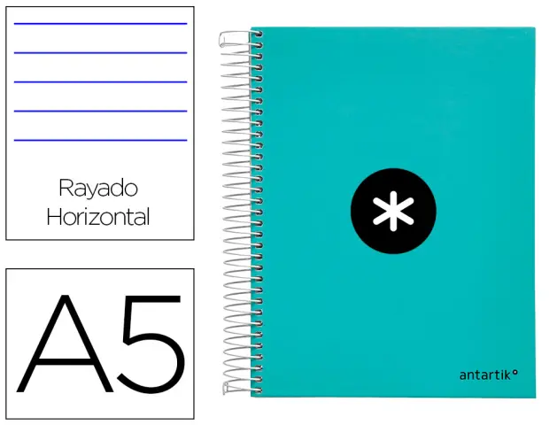 Imagen Cuaderno espiral liderpapel a5 micro antartik tapa forrada120h 100 gr horizontal 5 banda6 taladros color menta