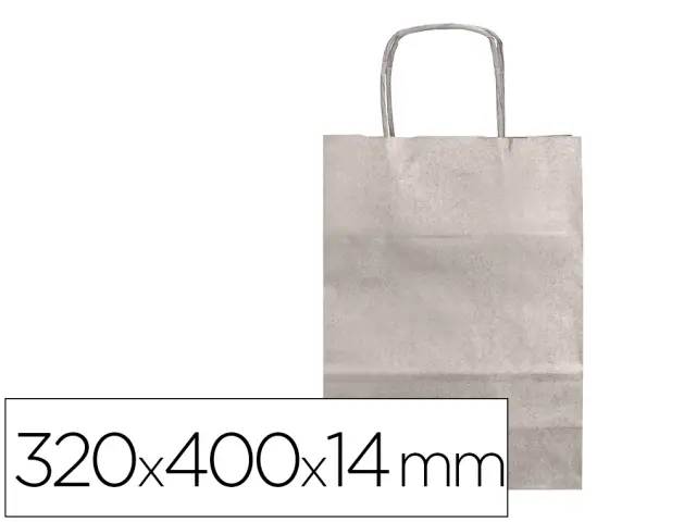 Imagen Bolsa papel q-connect kraft plata l con asa retorcida 320x400x14 mm