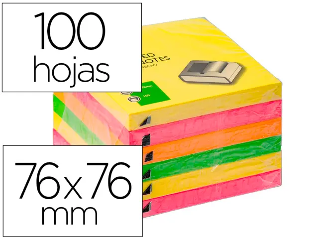 Imagen Bloc de notas adhesivas quita y pon q-connect 76x76 mm colores neon surtidos zig-zag