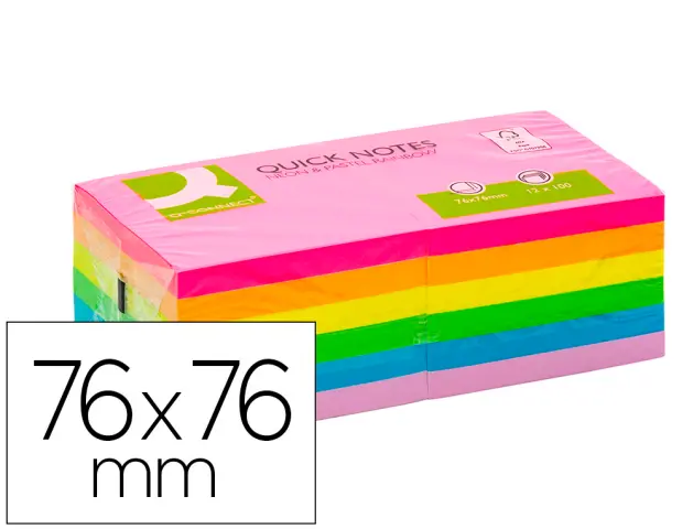 Imagen Bloc de notas adhesivas quita y pon q-connect 76x76 mm fsc colores neon y pastel surtidos
