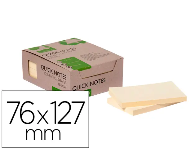 Imagen Bloc de notas adhesivas quita y pon q-connect 76x127 mm 100% papel reciclado amarillo en caja de carton