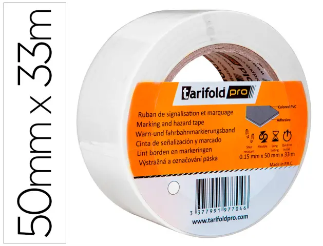 Imagen Cinta adhesiva tarifold para marcaje y sealizacion de suelo 33 mt x 50 mm color blanco