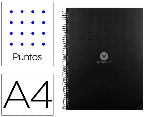 Imagen Cuaderno espiral liderpapel a4 micro antartik tapa forrada80h 90 gr rayado puntos 1 banda 4 taladros negro