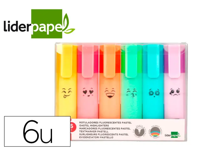 Imagen Rotulador liderpapel fluorescente pastel punta biselada estuche de 6 unidades colores surtidos