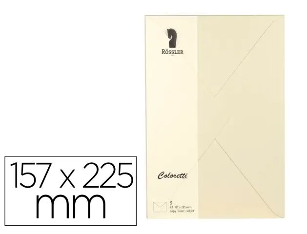 Imagen Sobre rossler coloretti c5 color crema 157x225 mm pack de 5 unidades