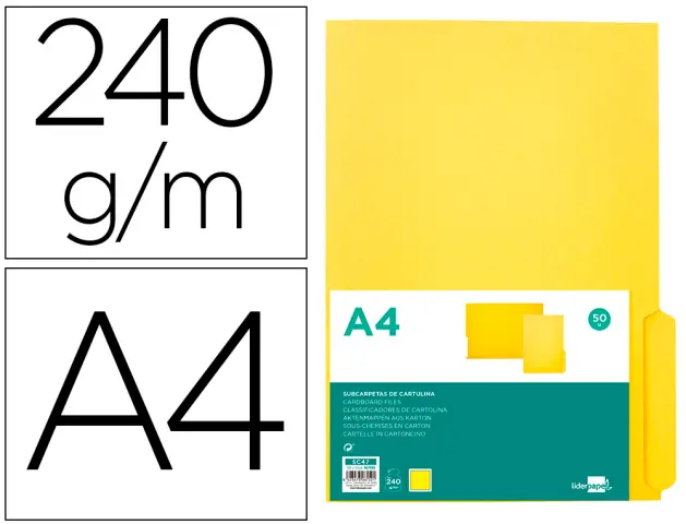 Imagen Subcarpeta cartulina liderpapel a4 pestaa inferior 240g/m2 color amarillo