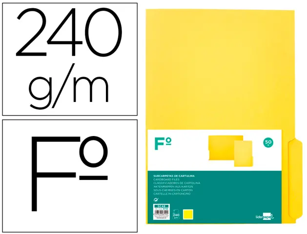 Imagen Subcarpeta cartulina liderpapel folio pestaa inferior 240g/m2 color amarillo