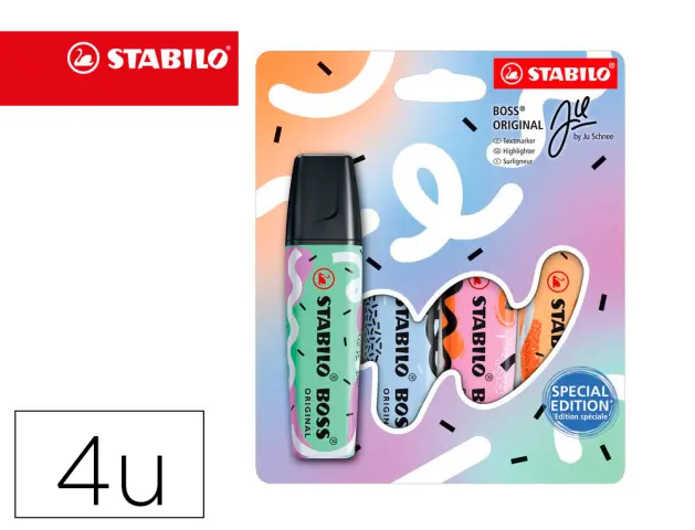 Imagen Rotulador stabilo boss fluorescente original pastel by ju schnee estuche de 4 colores surtidos