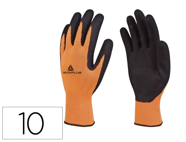 Imagen Guantes deltaplus poliester impregando latex palma y dedos naranja fluor/negro talla 10