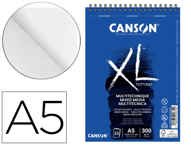 Imagen Bloc dibujo acuarela canson xl mix media grano medio din a5 15 hojas 300 gr