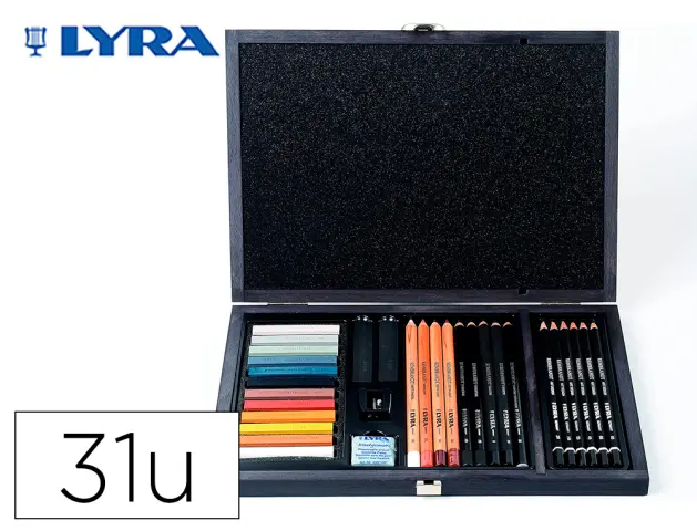 Imagen Set dibujo lyra estuche de madera con 31 piezas surtidas