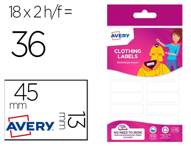 Imagen Etiqueta avery para textil sin planche 45x13 mm blister de 36 unidades